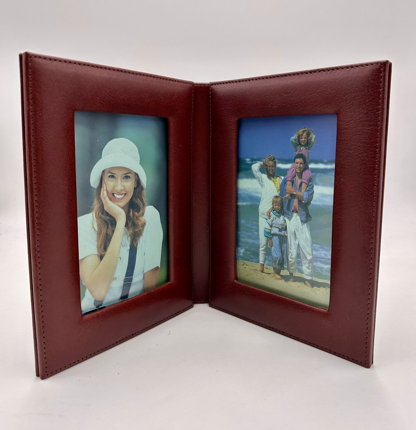 Leather Hubbed Double Picture Frame 4x6