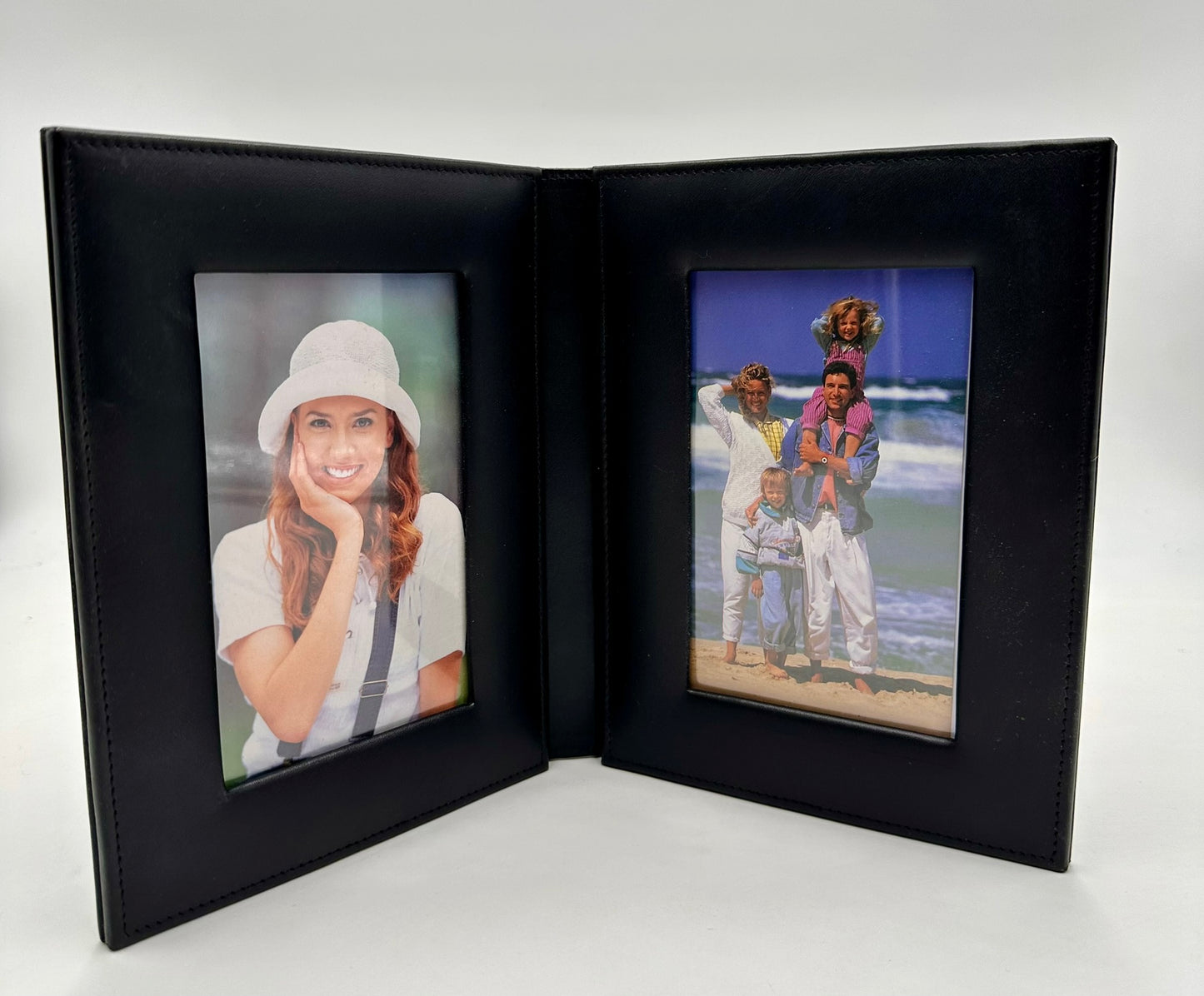 Leather Hubbed Double Picture Frame 4x6