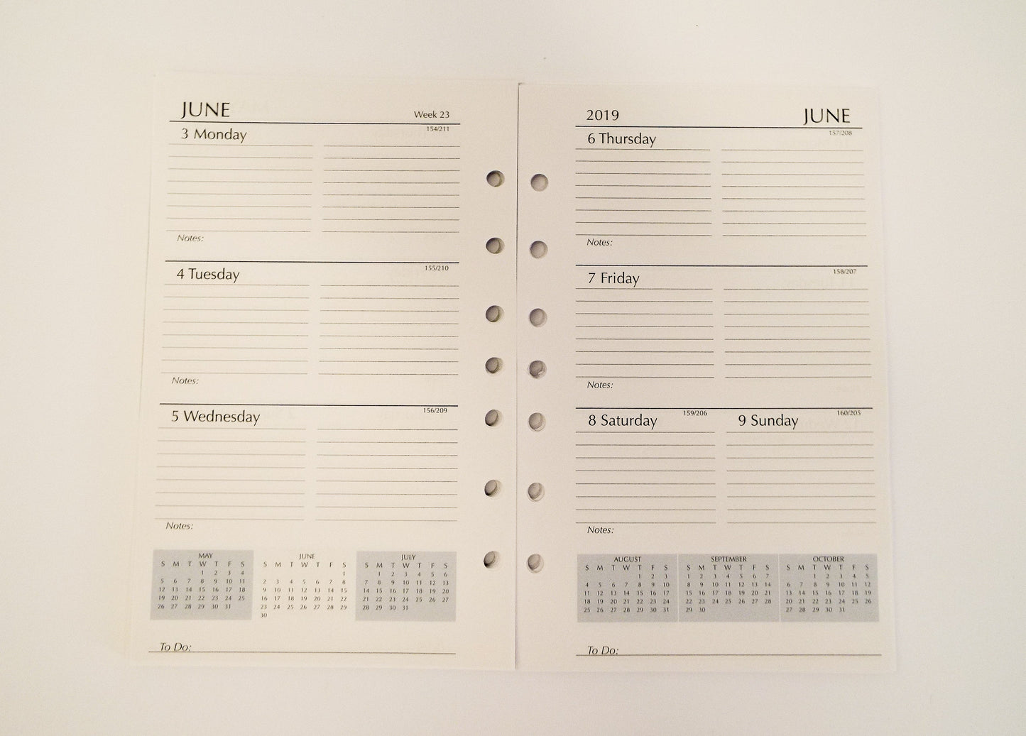 McCarthy Planner- Item MW58P7 12 Month Planner and Address Refill Combo  White paper. 8-1/2 x 5-1/2 7 hole. Weekly and Monthly View Format. One planner; with two formats. Also includes Area Codes and Time Zone Map, Important Dates, International Holidays, and Toll-Free Numbers and Web Sites! 48 sheets (96 pages) supplemental section included. The supplemental section has 20 ruled, 24 to-do and 54 address pages.  Made in the USA!