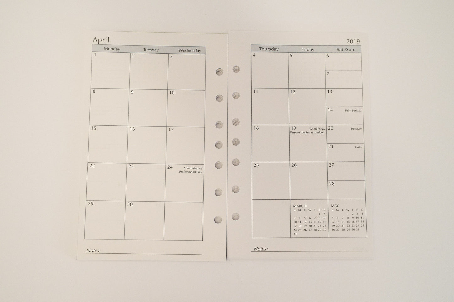 McCarthy Planner- Item MW58P7 12 Month Planner and Address Refill Combo White paper. 8-1/2 x 5-1/2 7 hole. Weekly and Monthly View Format. One planner; with two formats. Also includes Area Codes and Time Zone Map, Important Dates, International Holidays, and Toll-Free Numbers and Web Sites! 48 sheets (96 pages) supplemental section included. The supplemental section has 20 ruled, 24 to-do and 54 address pages. Made in the USA!