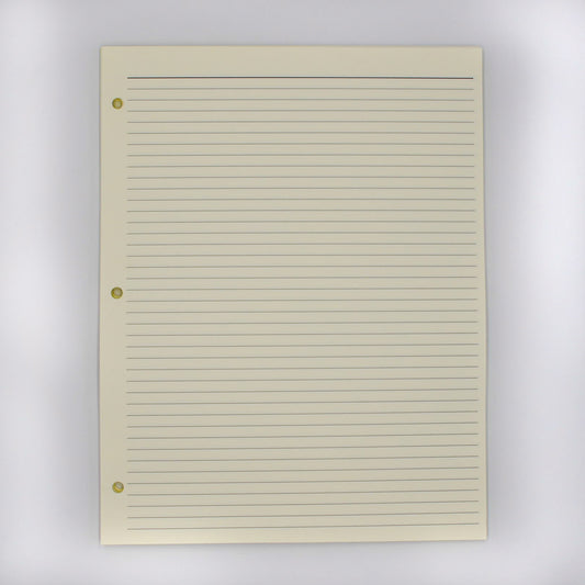 Supplements: 8-1/2 x 11 3-hole Ivory Note Sheets ruled pages off white cream 3 ring binder