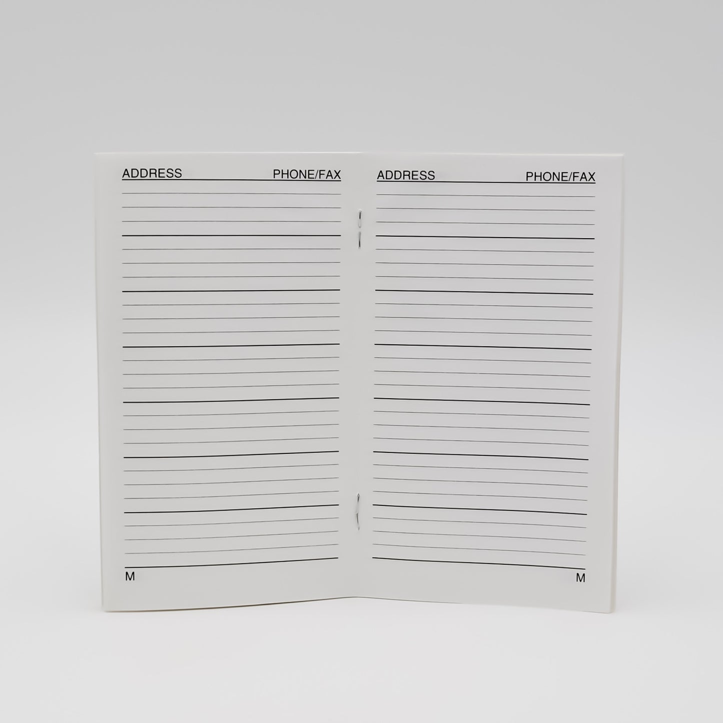 Address: 3-1/8 x 6-3/8 Telephone Staple Bound Book Address/Telephone book organizer with white cover and 32 pages, 16 sheets ruled insert refill pages