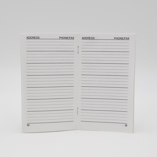 Address: 3-1/8 x 6-3/8 Telephone Staple Bound Book  Address/Telephone book organizer with white cover and 32 pages, 16 sheets ruled insert refill pages