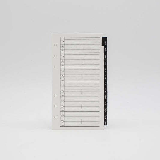 Louis Vuitton Address Tabs: MA46P6-13 6-3/4" X 3-3/4"  6-Ring Coach leatherette tabs tab alphabet telephone insert inserts refills refills paper 6 ring hole punched Bosca phone addresses organizers paper pages page sheets sheet MP46p6