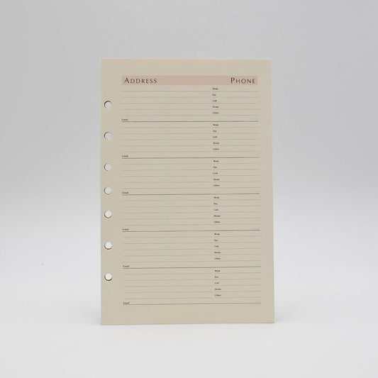 Address Sheets: PC82AD7 8-1/2"X 5-1/2" 7-ring ivory preference collection sungraphix 7 hole loose leaf ivory pages page paper organizer refill refills insert inserts 7 ring Bosca Colonel Littleton 7th Avenue Louis Vuitton