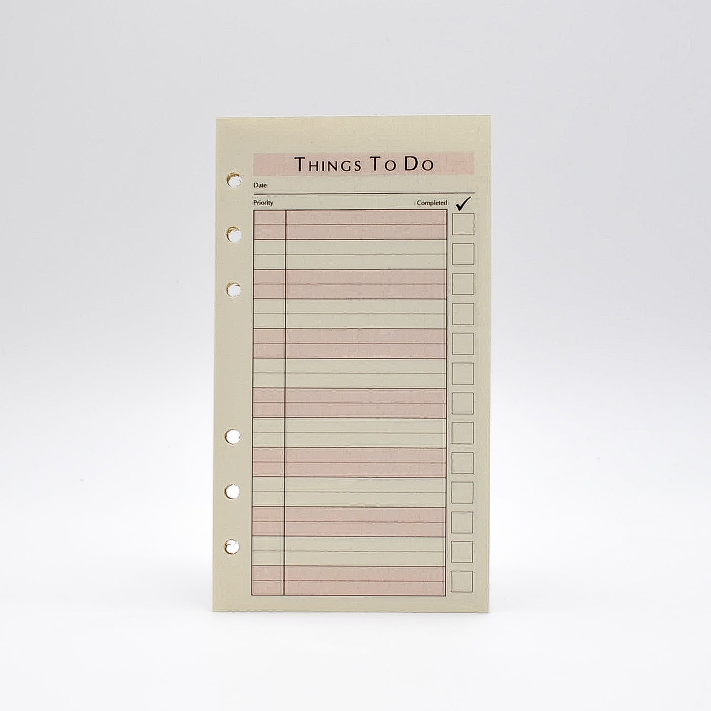 Item TD46P6 To-Do Sheets White or Ivory paper. Size 3-3/4" x 3-3/4" 6-Ring 50 To-do Sheets Loose Leaf Compatible with: MP46P6, PD646I Made in the USA!