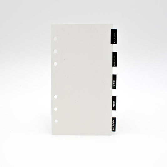 Organization Tabs: MZ46P6-5 6-3/4" X 3-3/4"  6-Ring  White paper. Size 6-3/4" X 3-3/4"  6-Ring 5 Tabs: To-do, Notes, Information, Expense, Goals