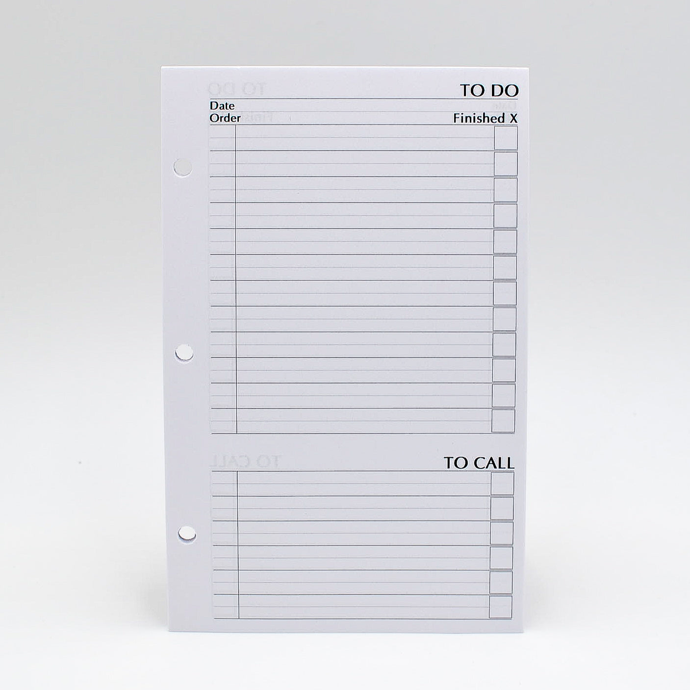 Supplemental Combo: MS58P 5 3/8"x 8 1/2" 3-Hole/7-Hole To-do/Address/Ruled Note Sheets   46 sheets (96 pages). The supplemental has 20 ruled, 24 to-do and 54 address pages.