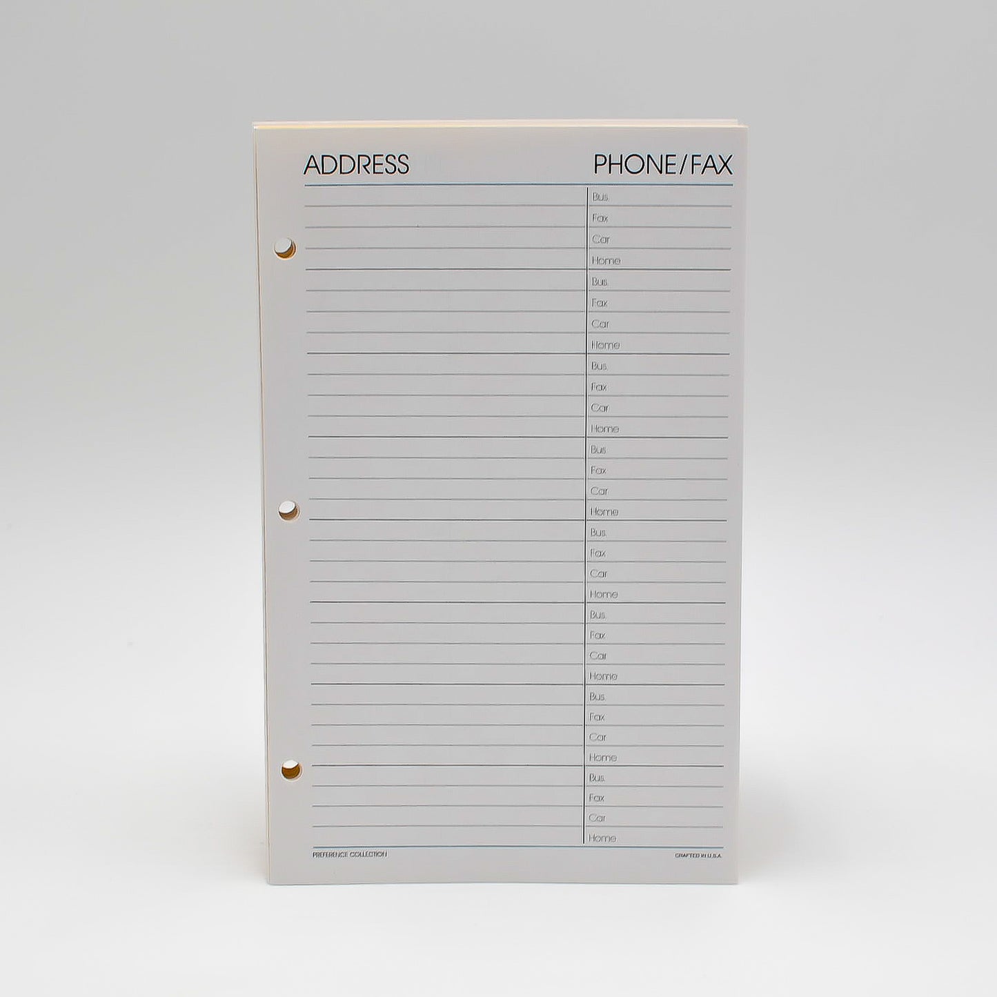 Sungraphix Address Sheets: PC82AD3 8-1/2"X 5-1/2" 3-ring Telephone Refill Loose Leaf Pages ivory sungraphix preference paper sheets loose leaf PD823I metal binder organizer refill refills insert inserts phone desk planner paper hole punch punched ivory pages sheets sheet page 3 ring rings Bosca Louis Vuitton Colonel Littleton white