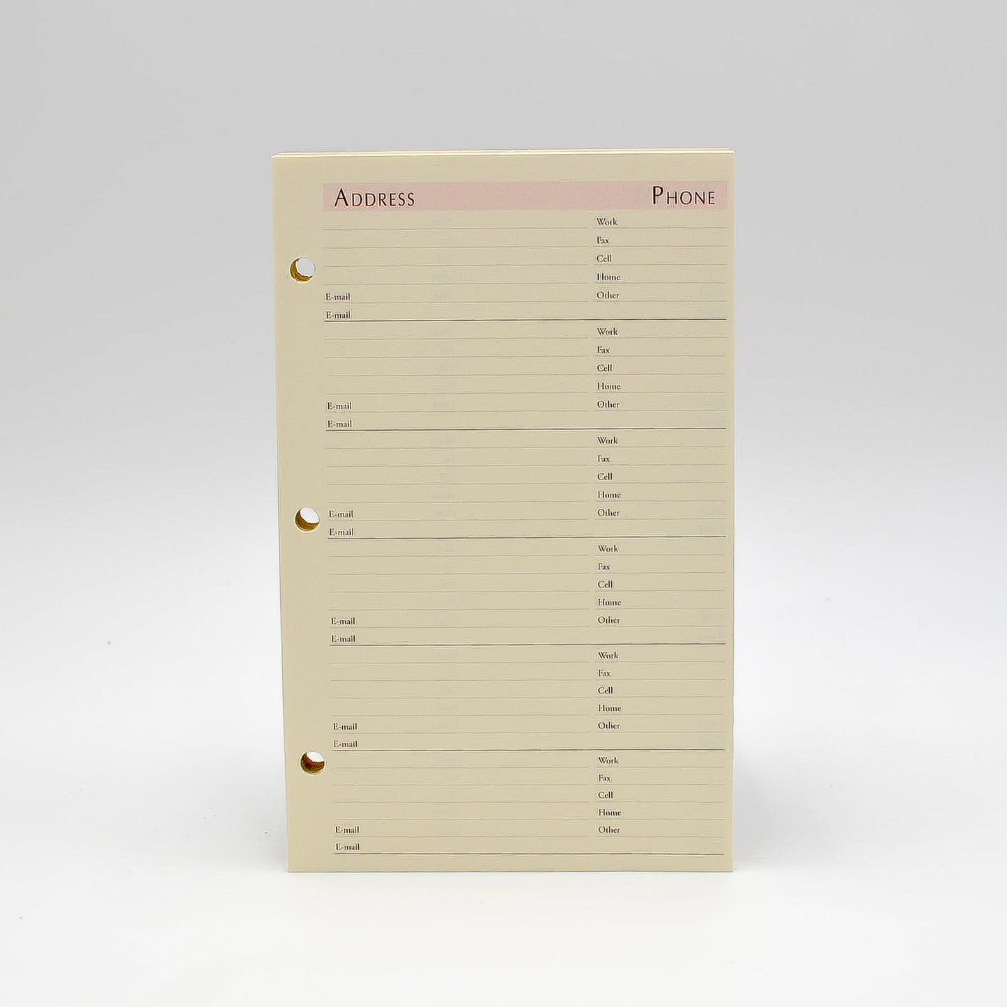 Sungraphix Address Sheets: PC82AD3 8-1/2"X 5-1/2" 3-ring Telephone Refill Loose Leaf Pages ivory sungraphix preference paper sheets loose leaf PD823I metal binder organizer refill refills insert inserts phone desk planner paper hole punch punched ivory pages sheets sheet page 3 ring rings Bosca Louis Vuitton Colonel Littleton