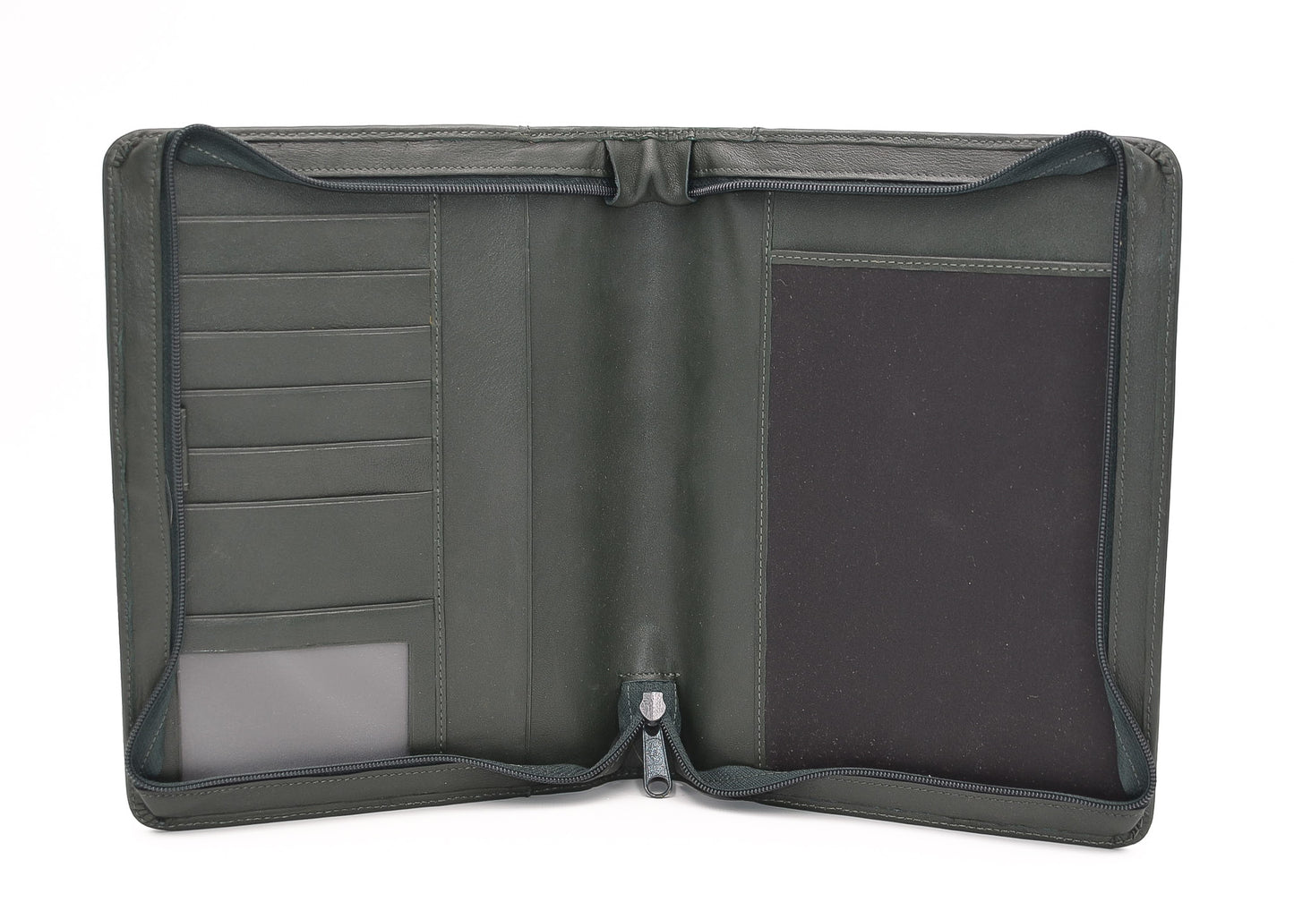 Leather: 5-3/4" x 8" Forest Green Zippered Cover for Wirebound or 6-Hole Insert
