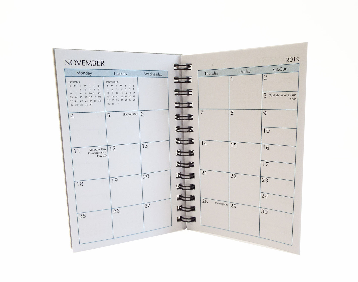 MW35W This wirebound 2021 or 2022 calendar, 3-1/8" x 5" refill has a month-at-a-view portion in the front of the book and a week-at-a-view portion in the back