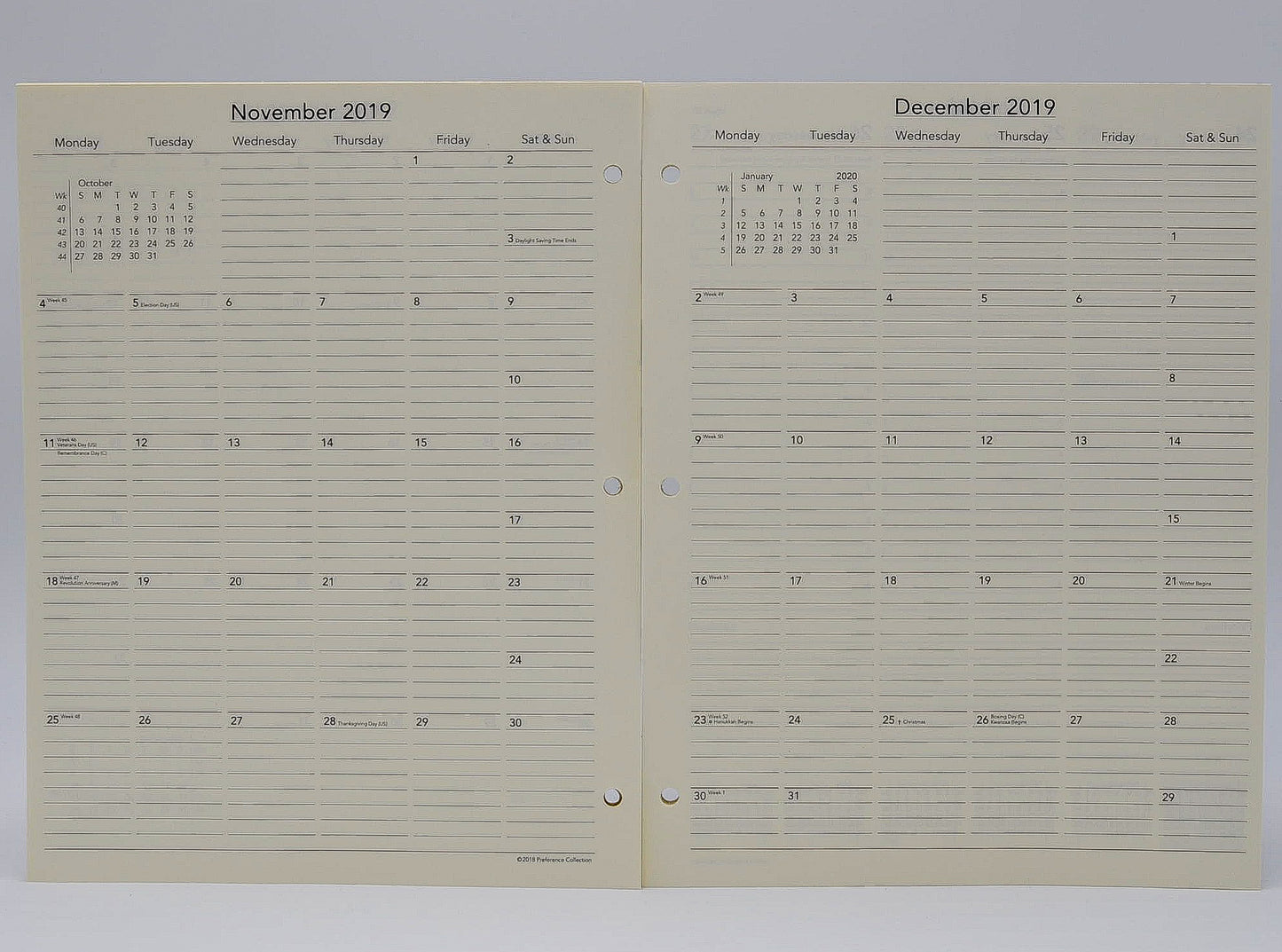 PD183I PREFERENCE COLLECTION 8-1/2X11 3-HOLE LOOSE LEAF PLANNER  LOOSE LEAF PLANNER  2020 2019 calendar refill insert loose leaf paper organizer agenda replacement gherka Bosca full sheet of a paper Sungraphix ivory monthly weekly format month-at-a-glance week-at-a-glance