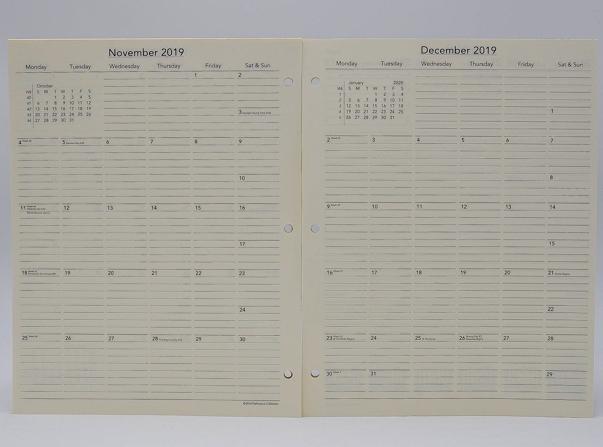 PD183I PREFERENCE COLLECTION 8-1/2X11 3-HOLE LOOSE LEAF PLANNER  LOOSE LEAF PLANNER  2020 2019 calendar refill insert loose leaf paper organizer agenda replacement gherka Bosca full sheet of a paper Sungraphix ivory monthly weekly format month-at-a-glance week-at-a-glance