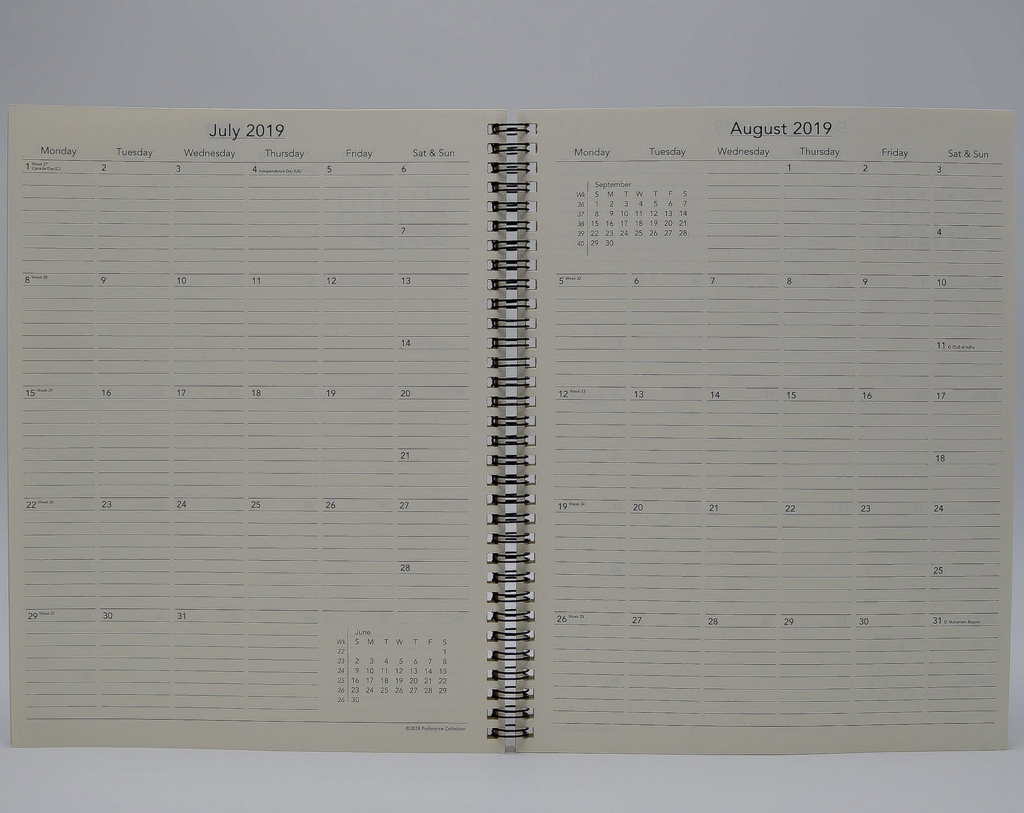 Preference Collection: PD18WI 8-1/2x11 Wirebound Planner monthly weekly calendar for 2019 or 2020 ivory wired