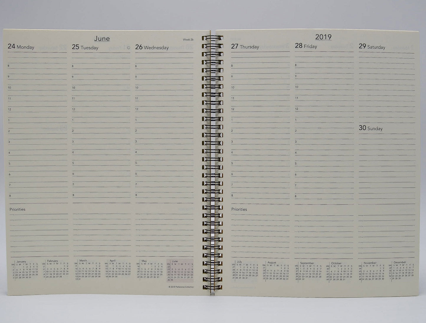 Preference Collection: PD18WI 8-1/2x11 Wirebound Planner monthly weekly calendar for 2019 or 2020 ivory wired