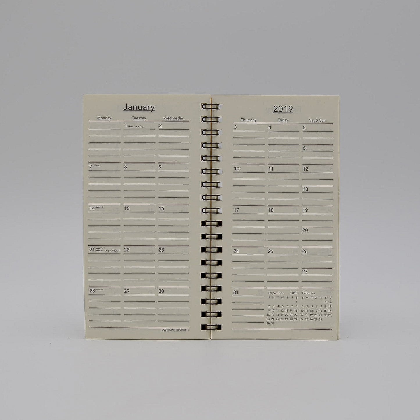 Preference Collection: PD61WI 3-1/4x6-1/4 Wirebound Planner monthly weekly calendar for 2019 or 2020 ivory wired