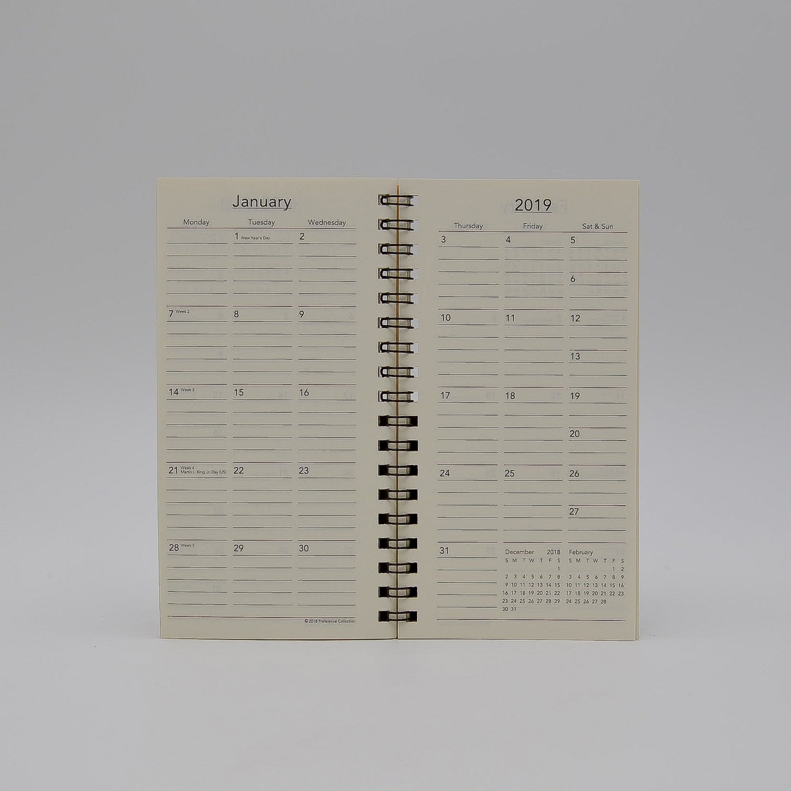 Preference Collection: PD61WI 3-1/4x6-1/4 Wirebound Planner monthly weekly calendar for 2019 or 2020 ivory wired