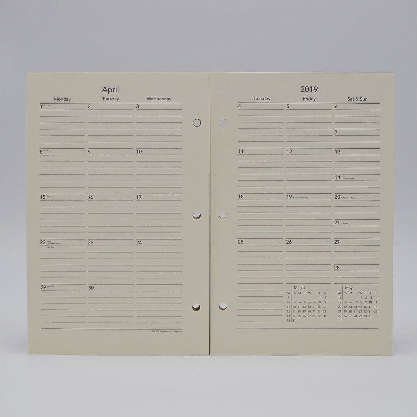 Preference Collection: PD823I 8-1/2 x 5-1/2 3-hole Planner monthly weekly calendar for 2019 or 2020 ivory loose leaf