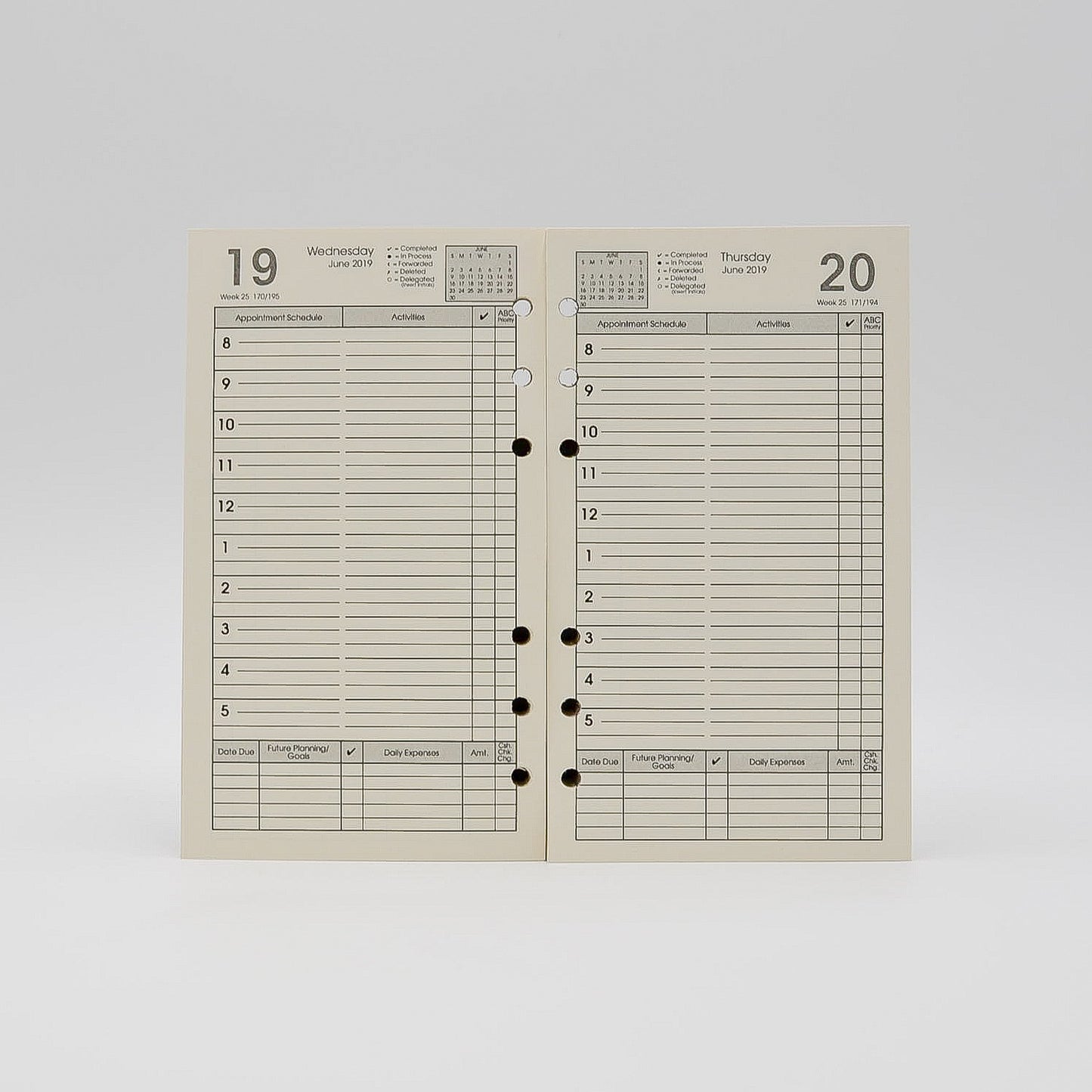 Preference Collection DD646-3-3/4 X 6-3/4 6-hole Daily Planner ivory 6 ring loose leaf calendar 2019 2020