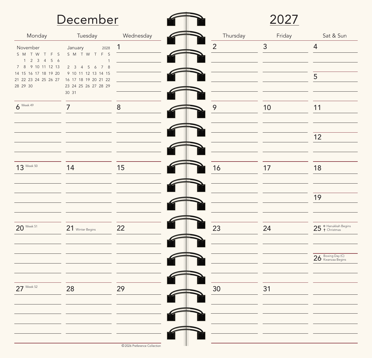 Preference Collection: PD61W 3-1/4" x 6-1/4" Wirebound Planner