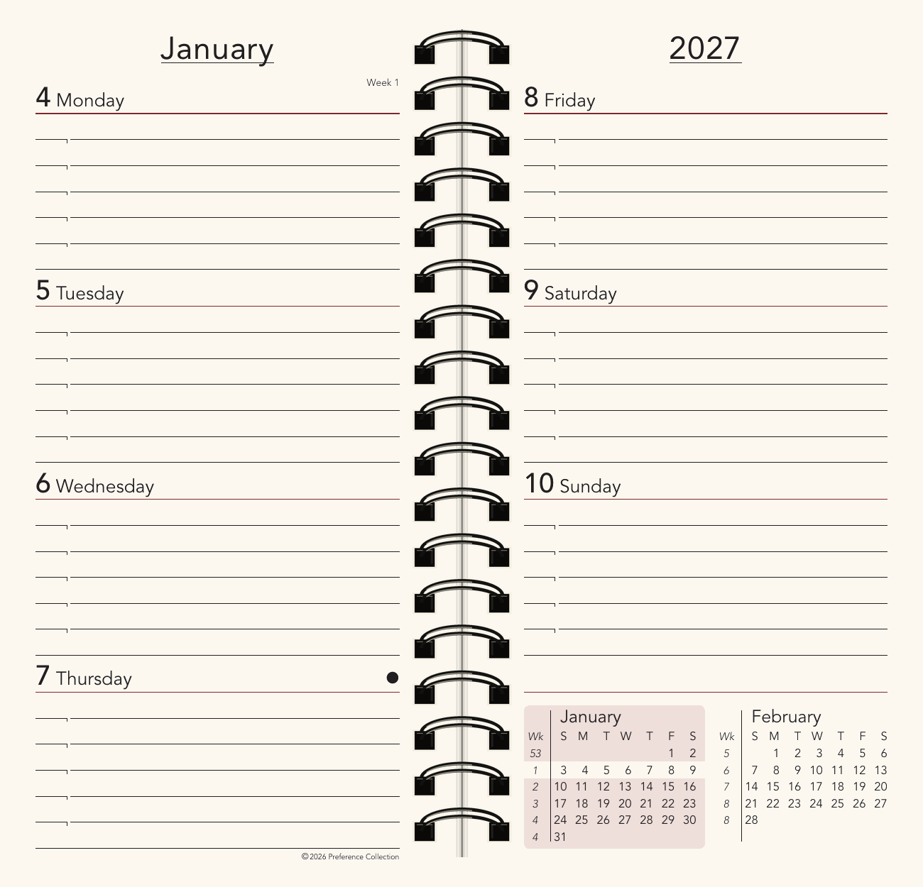Preference Collection: PD61W 3-1/4" x 6-1/4" Wirebound Planner