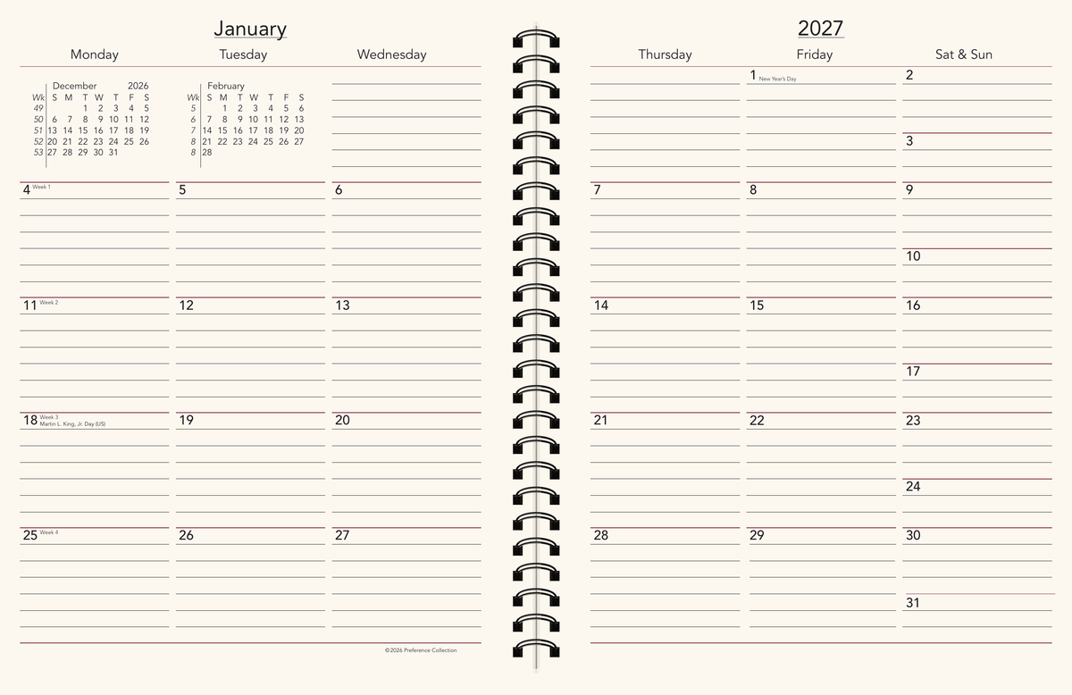 Preference Collection: PD86W 6-3/4" x 8-3/4" Wirebound Planner