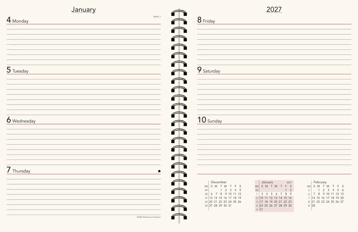 Preference Collection: PD86W 6-3/4" x 8-3/4" Wirebound Planner