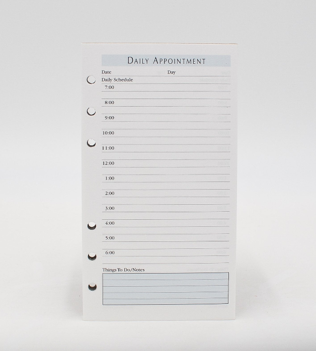Daily Appointment Sheets: PC64AP6 3-3/4" X 6-3/4" 6-Ring Loose Leaf Refill