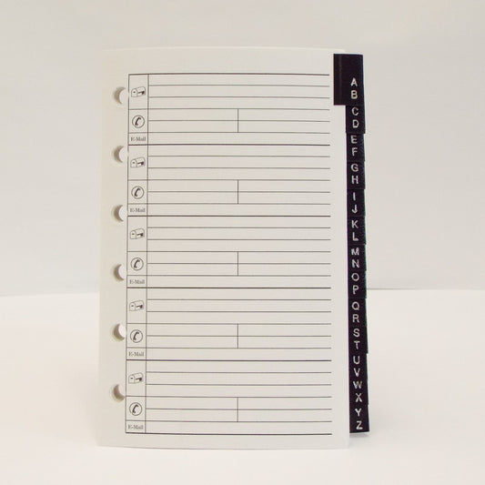 Coach Address Tabs: MA35P6-13 5" X 3-1/8" 6-Ring coach loose leaf refill paper leatherette tabs 6 ring hole punched holes loose leaf leatherette tab tabs a to z alpha alphabet addresses insert inserts refill refills MP35P6 planner organizer desk travel pocket planner at-a-glance bosca Louis Vuitton 