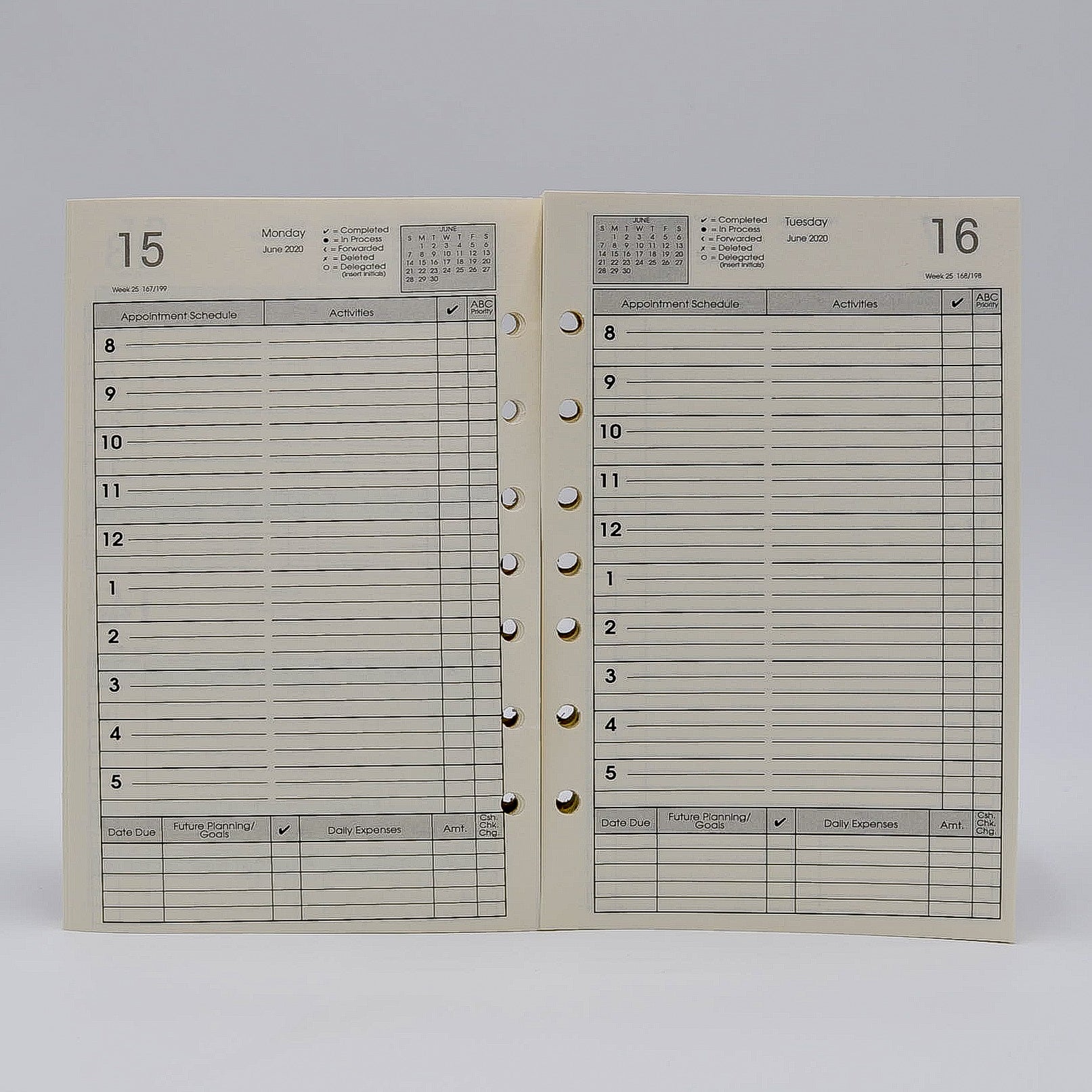 DD827I IVORY PREFERENCE COLLECTION 5-1/2X8-1/2 7-HOLE DAILY PLANNER LOOSE LEAF CALENDAR  