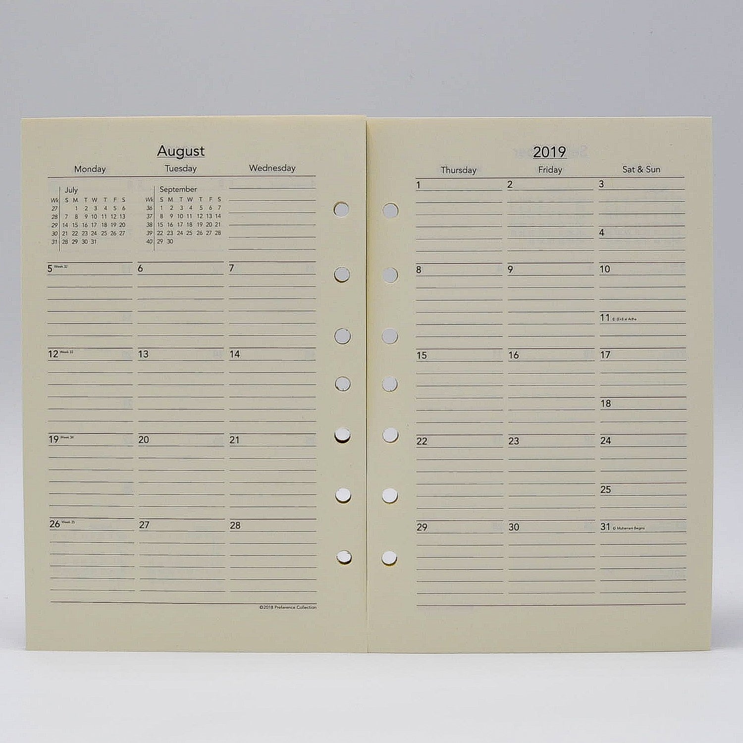Preference Collection: PD827I 8-1/2 x 5-1/2 7-hole Planner monthly weekly calendar for 2019 or 2020 ivory loose leaf gherka bosca