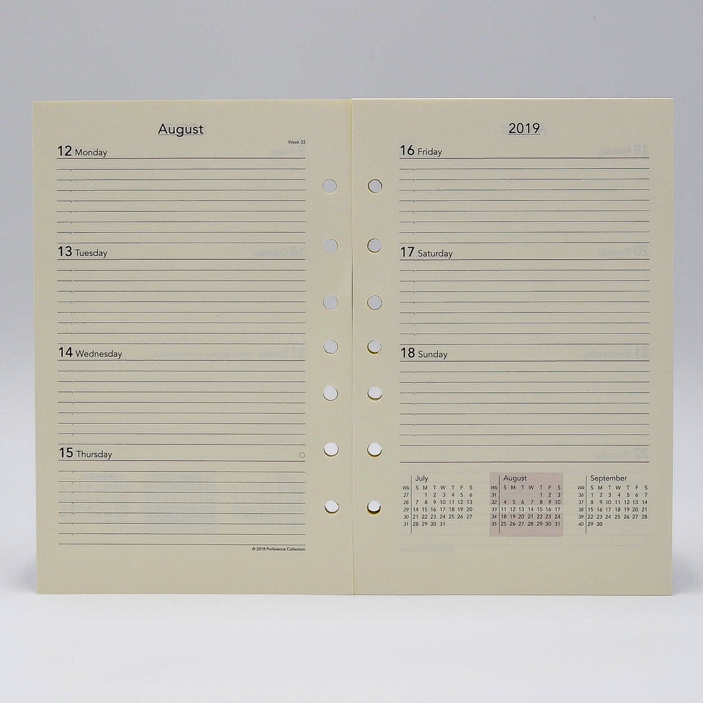 Preference Collection: PD827I 8-1/2 x 5-1/2 7-hole Planner monthly weekly calendar for 2019 or 2020 ivory loose leaf