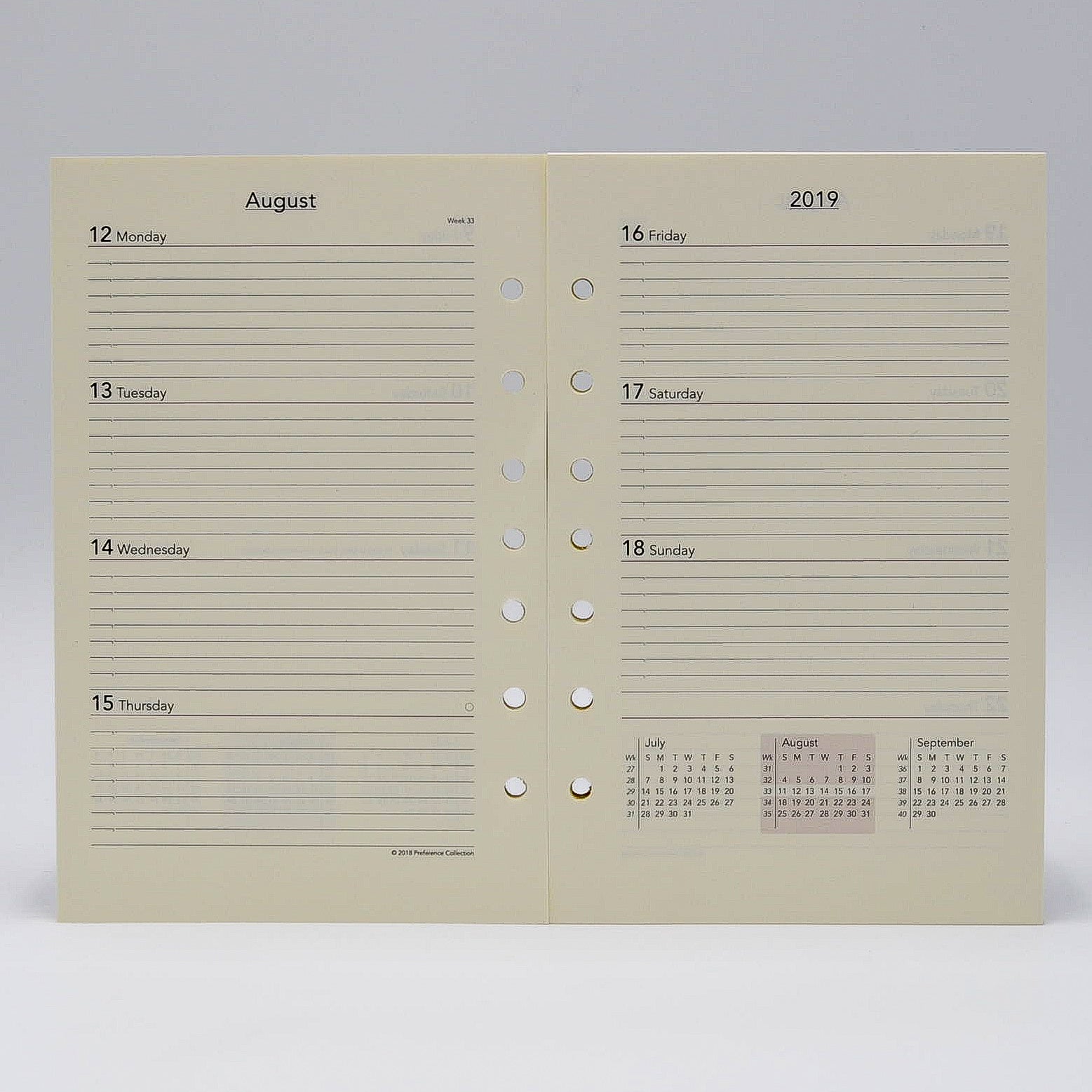 Preference Collection: PD827I 8-1/2 x 5-1/2 7-hole Planner monthly weekly calendar for 2019 or 2020 ivory loose leaf