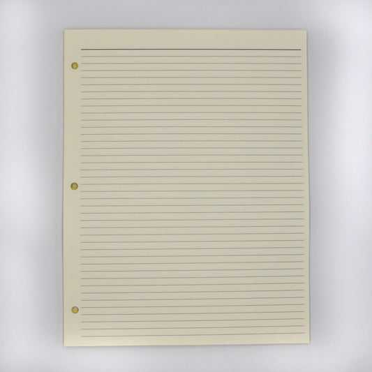Supplements: 8-1/2 x 11 3-hole Ivory Note Sheets ruled pages off white cream 3 ring binder 