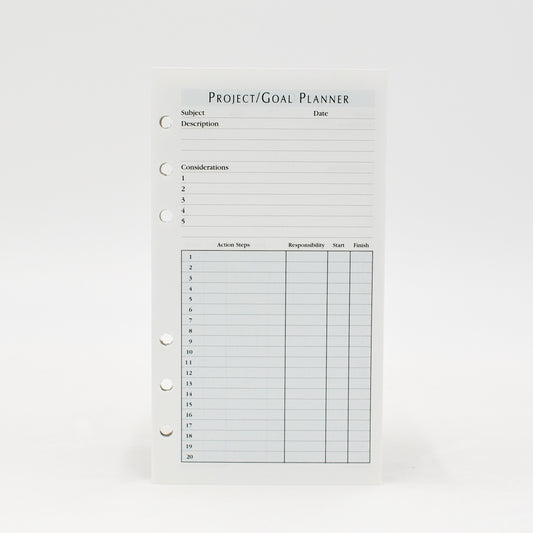 Project/Goal Planner: 3-3/4" x 6-3/4" 6-Ring Loose Leaf  White paper; 6-ring; 50-sheets per pack; Undated Planner  Compatible with: MP46P6, PD646I, PC3D646I project planner organizer