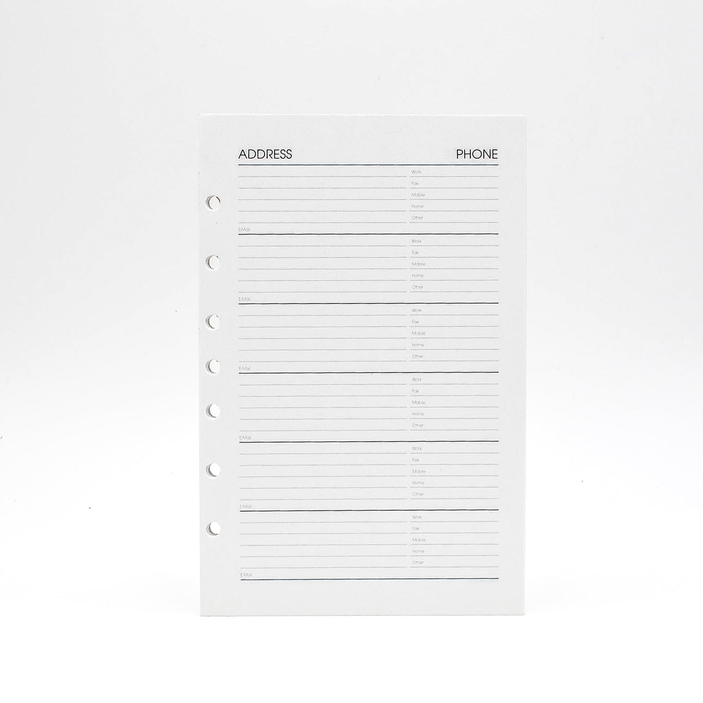 Address / Telephone 5 X 8 3-ring or 16-ring Sheets: PC85AD3