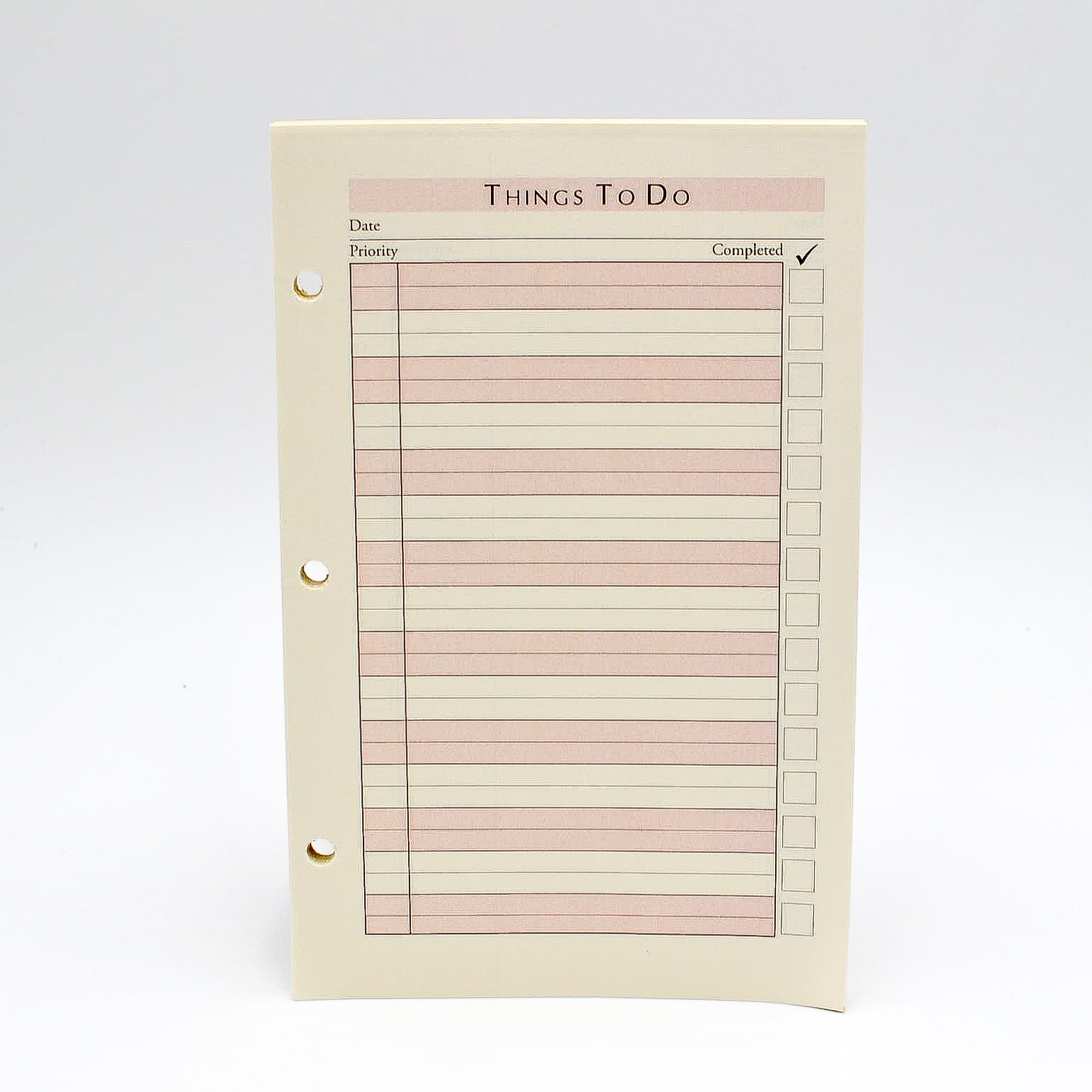 Item PCTD85 To-do Sheets  White or Ivory paper. Size 5" x 8" 3-ring or 16-ring To-do Sheets  3-Ring Compatible with: PD853I  16-Ring Compatible with: PD85MI  Made in the USA!