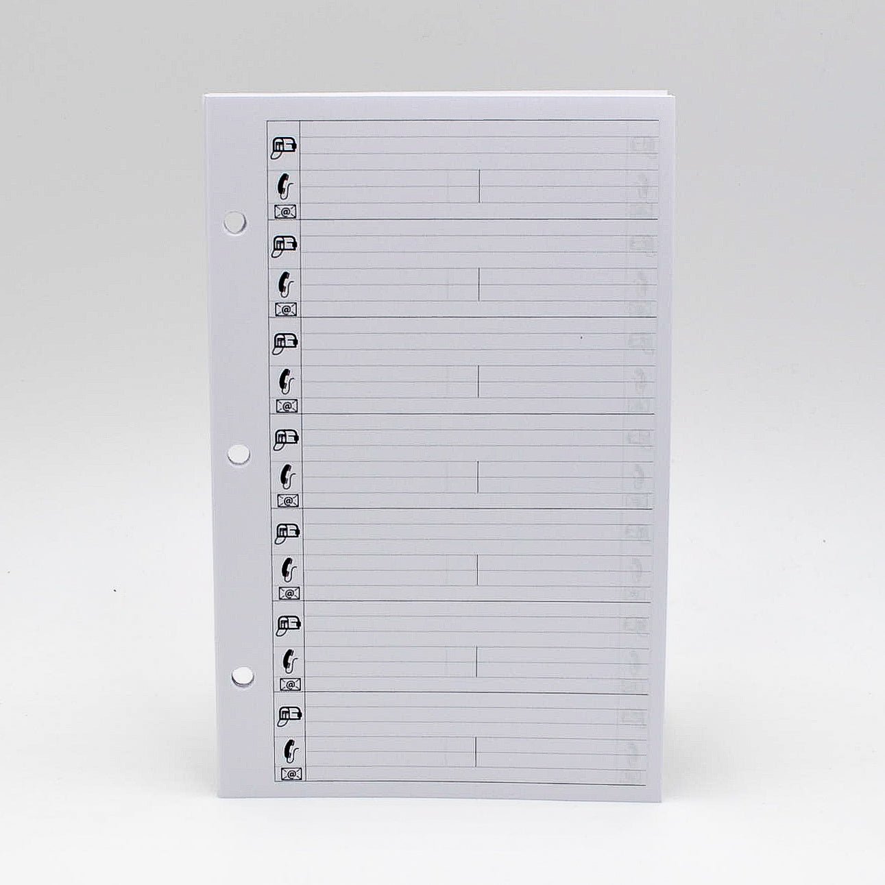 Supplemental Combo: MS58P 5 3/8"x 8 1/2" 3-Hole/7-Hole To-do/Address/Ruled Note Sheets   46 sheets (96 pages). The supplemental has 20 ruled, 24 to-do and 54 address pages.