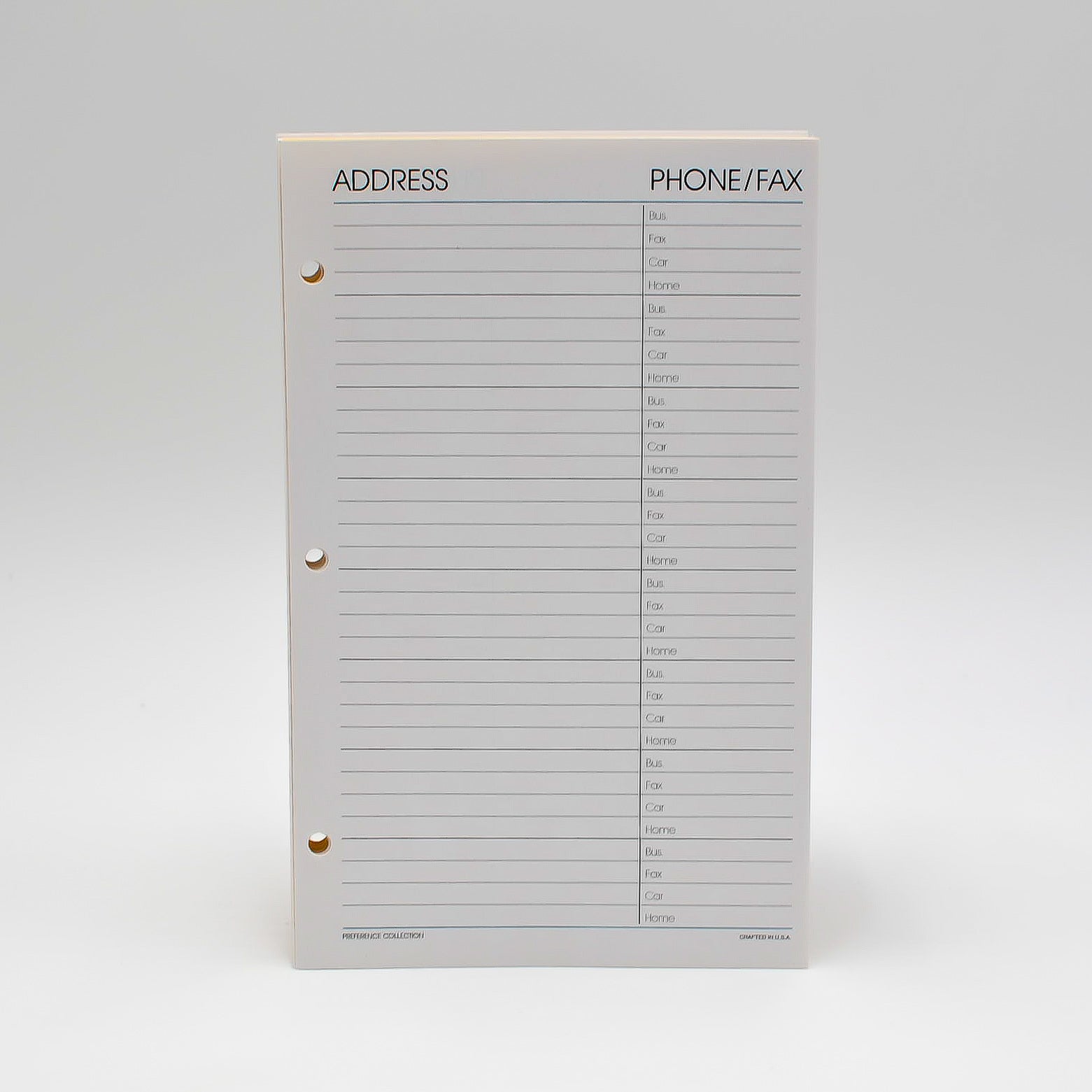 Address / Telephone 5 X 8 3-ring or 16-ring Sheets: PC85AD3