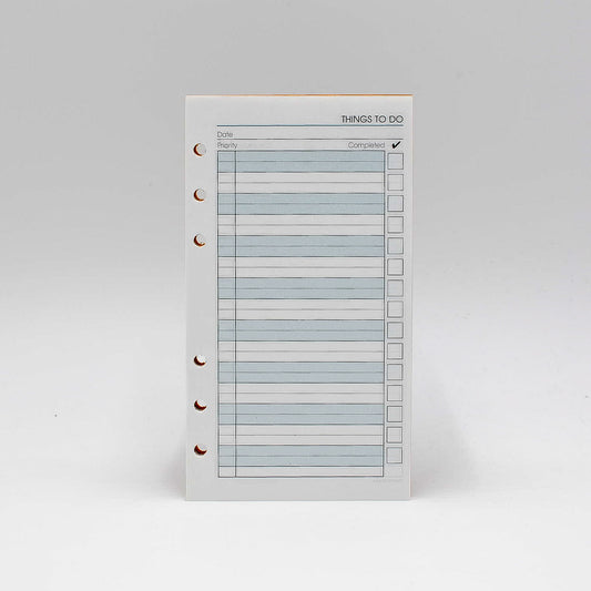 Item TD46P6 To-Do Sheets  White or Ivory paper. Size 3-3/4" x 3-3/4" 6-Ring 50 To-do Sheets Loose Leaf  Compatible with: MP46P6, PD646I  Made in the USA!