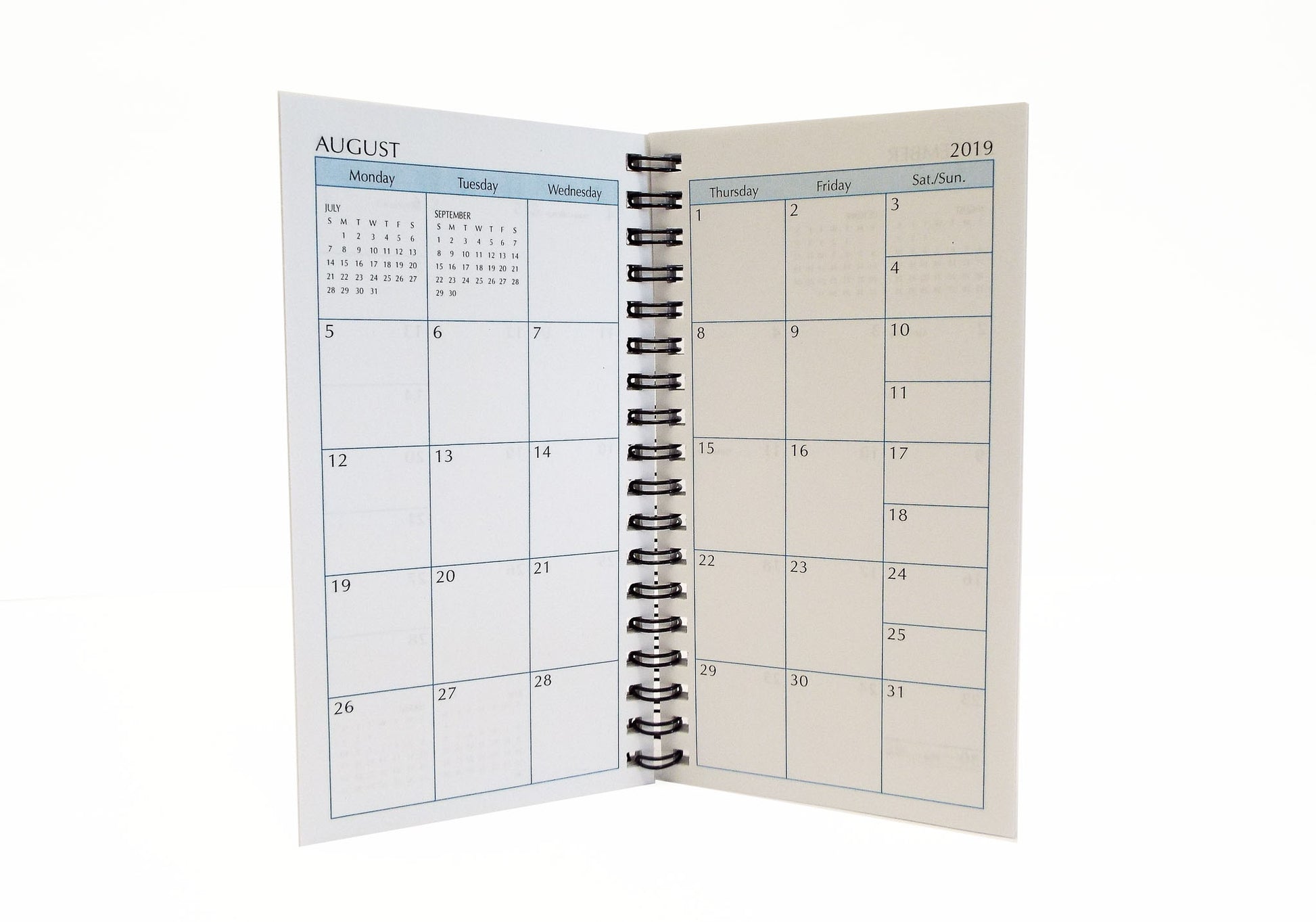 MW36W This wirebound 2021 or 2022 calendar, 3-1/4" x 6-1/4" refill has a month-at-a-view portion in the front of the book and a week-at-a-view portion in the back