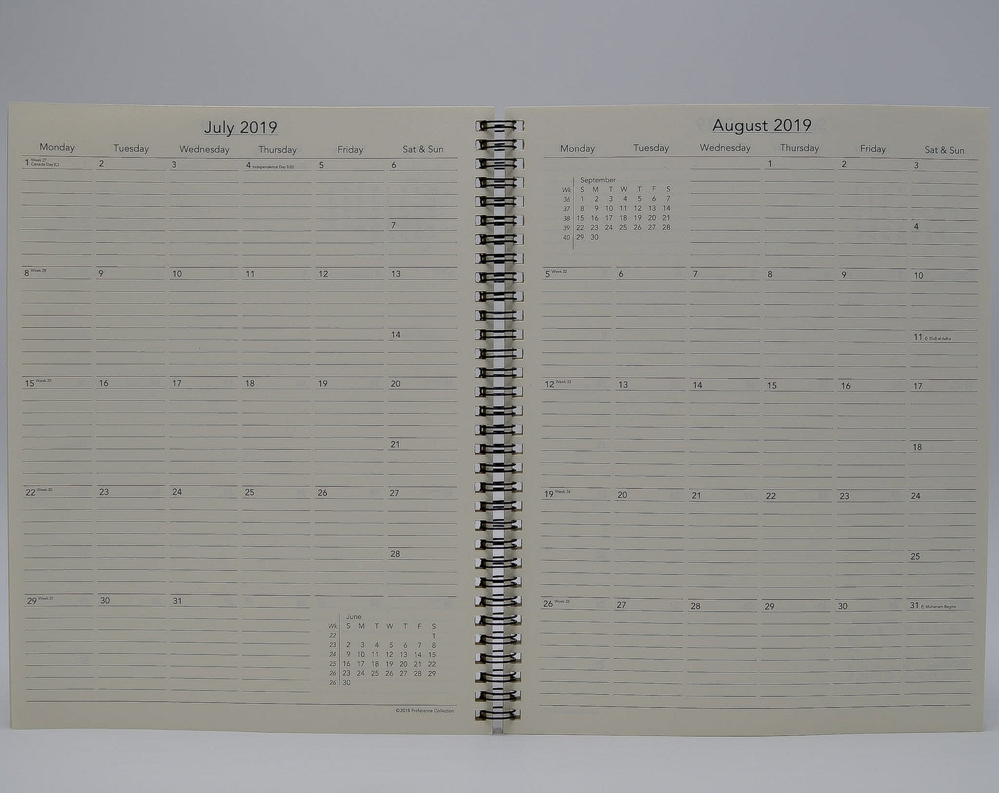 Preference Collection: PD18WI 8-1/2x11 Wirebound Planner monthly weekly calendar for 2019 or 2020 ivory wired 