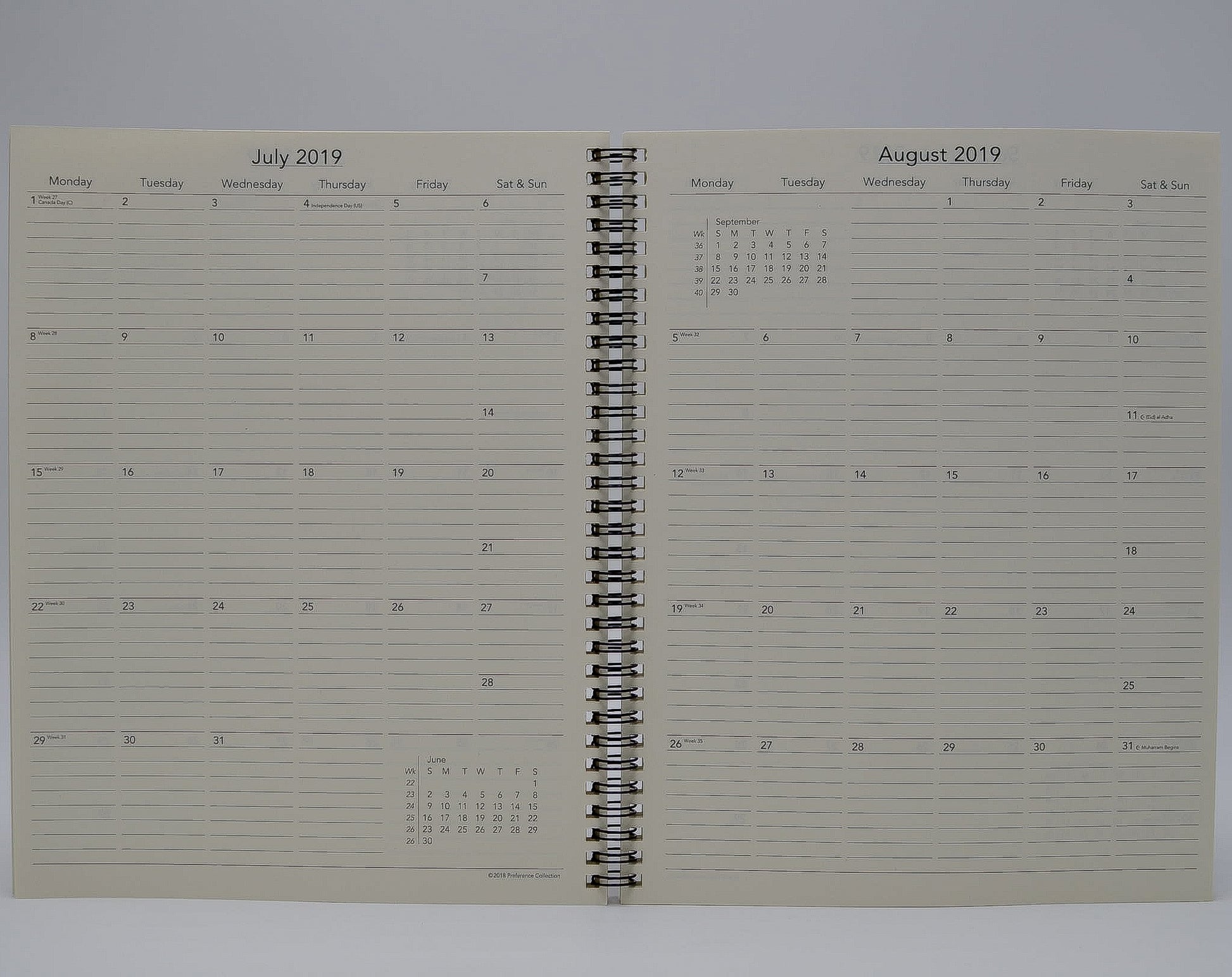 Preference Collection: PD18WI 8-1/2x11 Wirebound Planner monthly weekly calendar for 2019 or 2020 ivory wired 