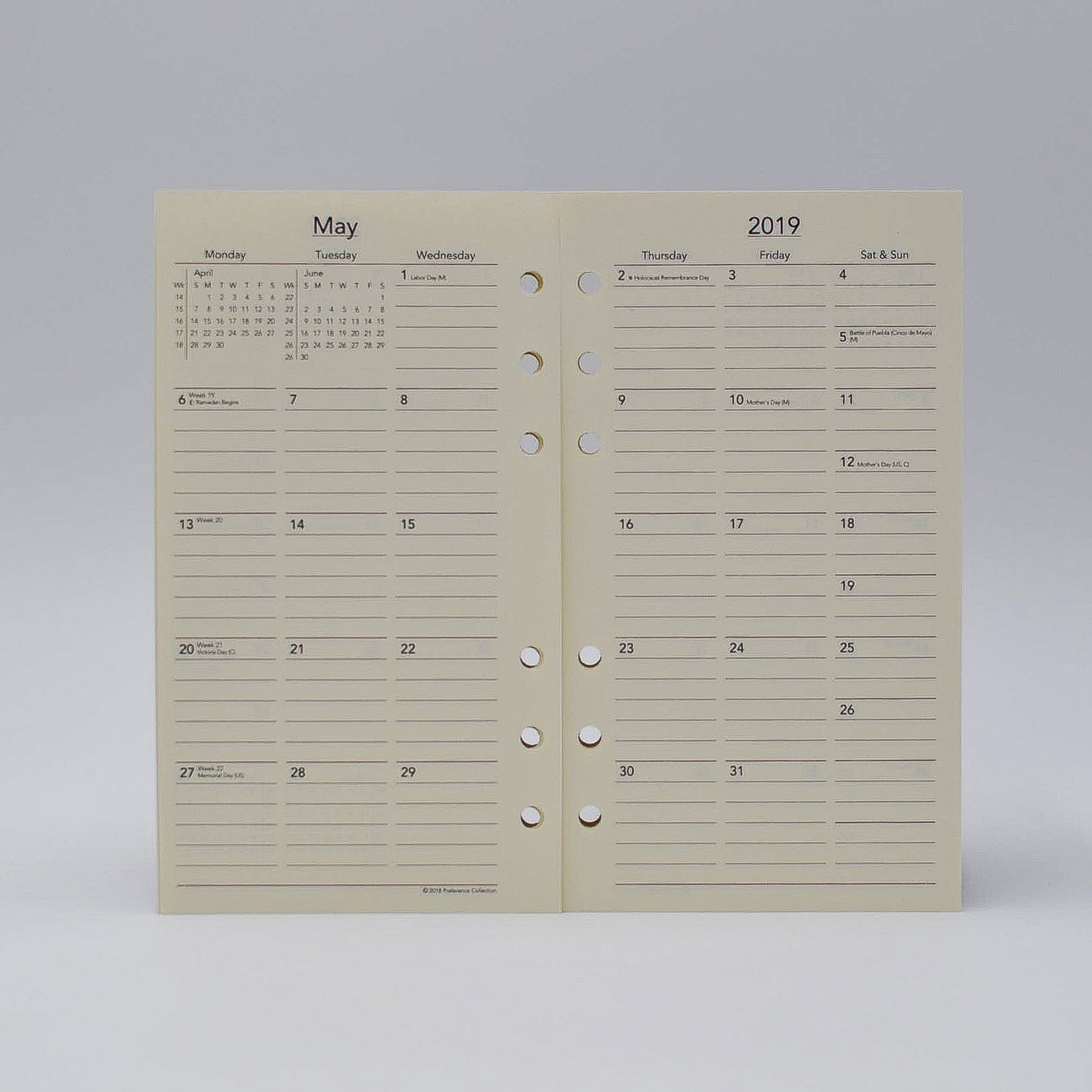Preference Collection: PD646I 6-3/4x3-3/4 6-hole Planner monthly weekly calendar for 2019 or 2020 ivory loose leaf