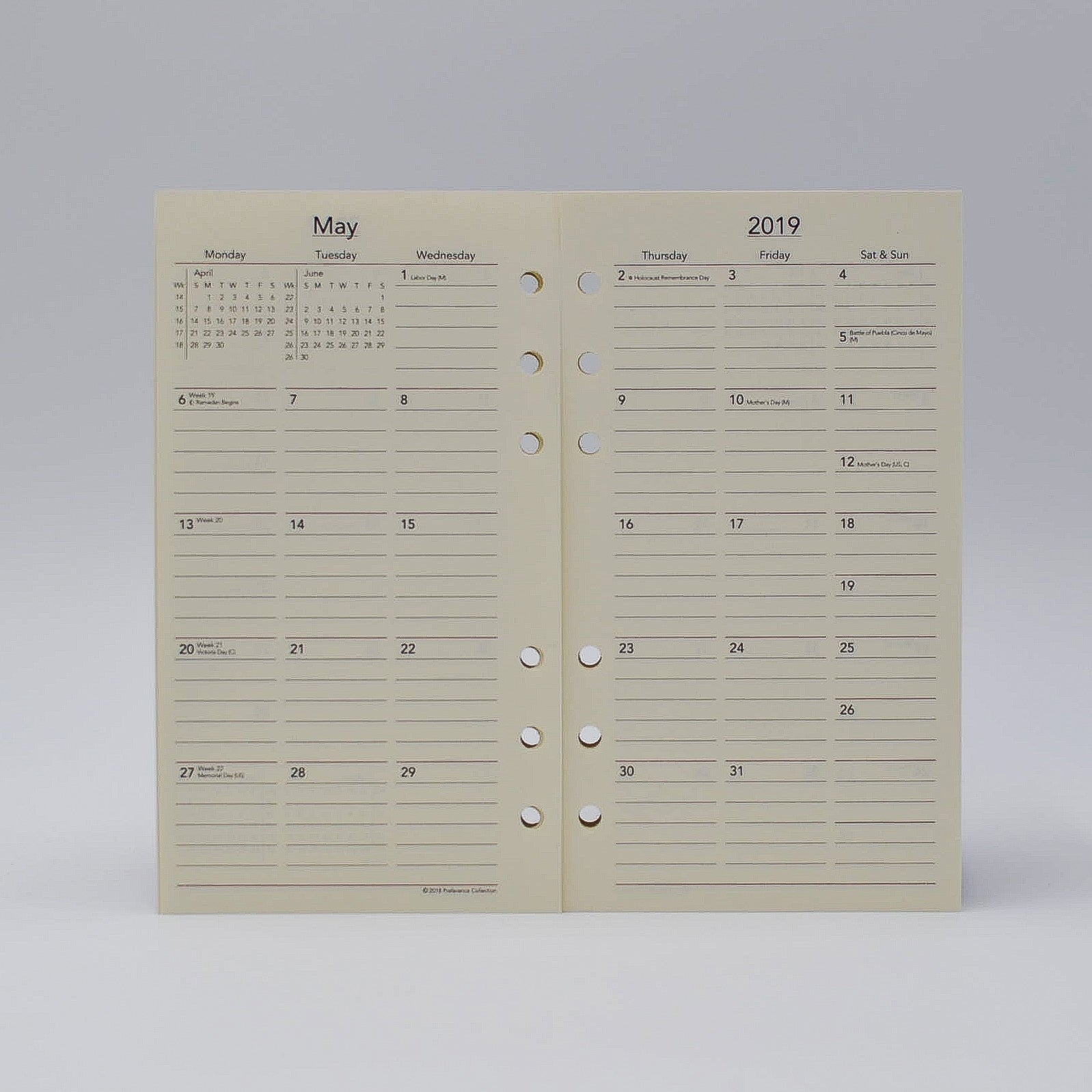 Preference Collection: PD646I 6-3/4x3-3/4 6-hole Planner monthly weekly calendar for 2019 or 2020 ivory loose leaf