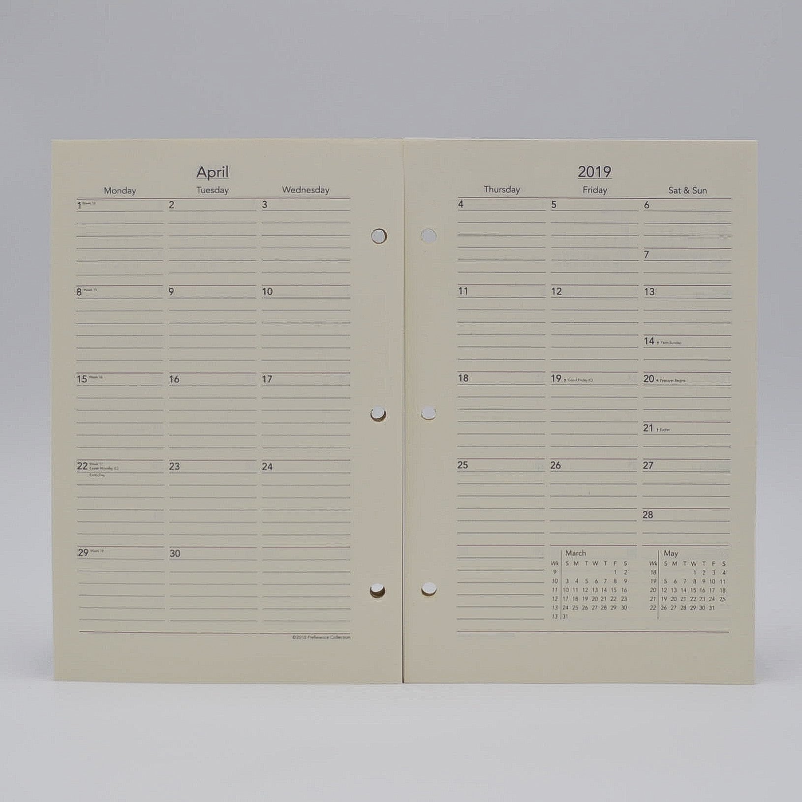 Preference Collection: PD823I 8-1/2 x 5-1/2 3-hole Planner monthly weekly calendar for 2019 or 2020 ivory loose leaf