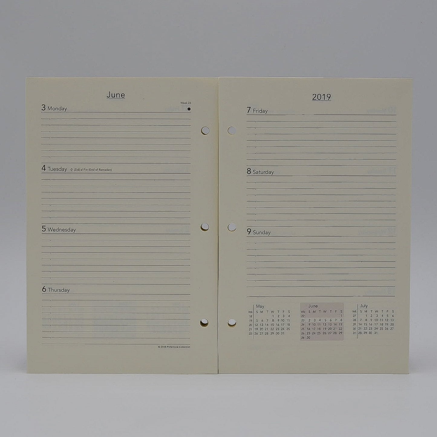 Preference Collection: PD823I 8-1/2 x 5-1/2 3-hole Planner monthly weekly calendar for 2019 or 2020 ivory loose leaf