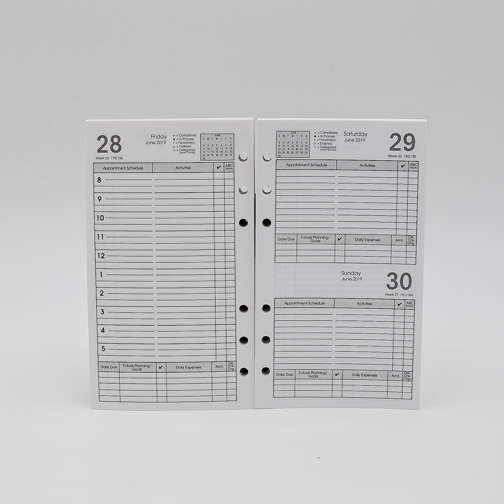 Preference Collection DD646-3-3/4 X 6-3/4 6-hole Daily Planner white 6 ring loose leaf calendar 2019 2020